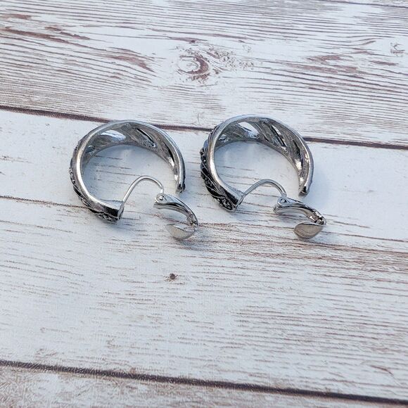 Vintage Clip On Earrings - Ornate Statement Hoops - Picture 6 of 9